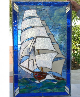 clipper ship stained glass window