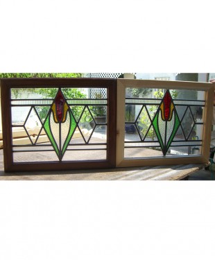 art deco stained glass window with tulip
