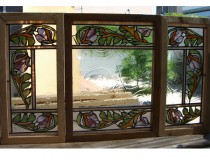 floral border baroque window with copper foil triple set
