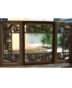 floral border baroque window with copper foil triple set